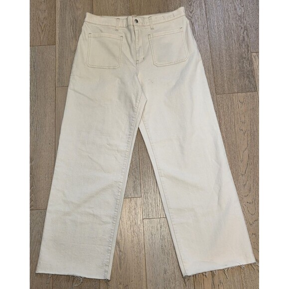 Madewell Denim - Madewell Emmett Wide Leg Jeans Patch Pocket Ivory 32 High Rise Raw Edge Hem Read